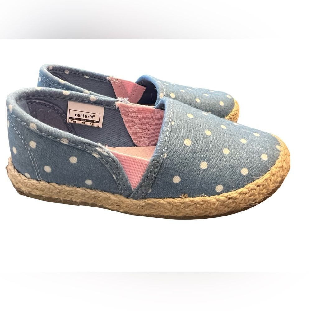 Carter’s Toddler Girl Canvas Flats Shoes Size 7 Blue & White Polka Dot